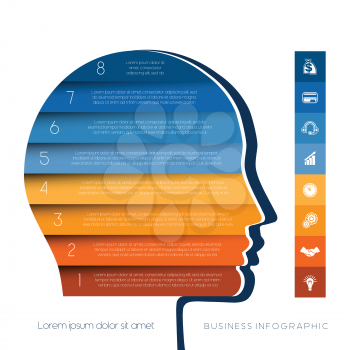 Template for infographic, head the person from colour strips, startup business concept, template for eight positions, steps, options or parts