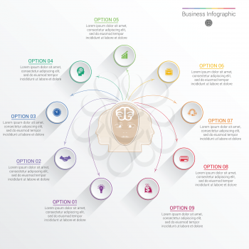 Element for template infographic business concept with nine options, parts, or processes.