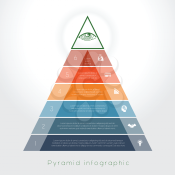 Template Infographic business process colorful pyramid for six text area