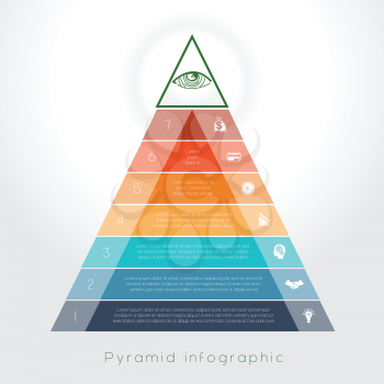 Template Infographic business process colorful pyramid for seven text area