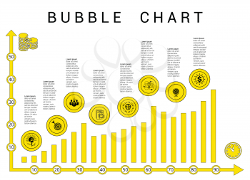 Vector template bubble chart, yellow black diagramme on white background.