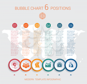 Charts business infographic step by step 6 positions colorful bubbles
