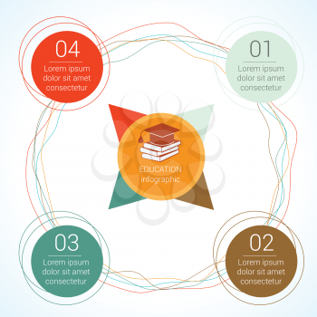 Template circular vector education infographic for presentation. Flat line chart with 4 options, parts, processes. 