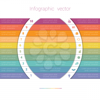  Colorful Strips and White Semicircles for Text.Template Infographic Ten Position. Business Area Chart Diagram Data.