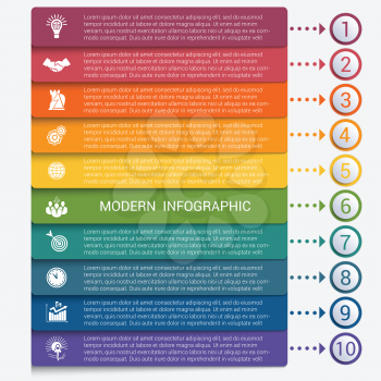 Modern strips infographics 10 options banner for business processes, workflow, diagram, flowcharts