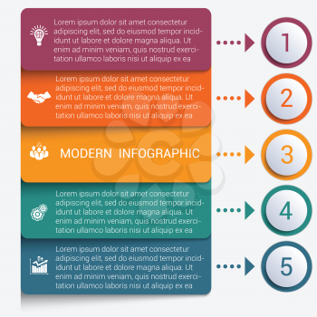 Modern strips infographics 5 options banner for business processes, workflow, diagram, flowcharts