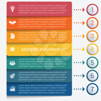 Modern strips infographics 7 options banner for business processes, workflow, diagram, flowcharts