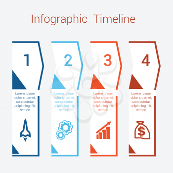 Timeline Infographic colored arrows from lines. Area chart Business Infographic template with text areas for four position, Eps file is layered and fully organised, objects are grouped