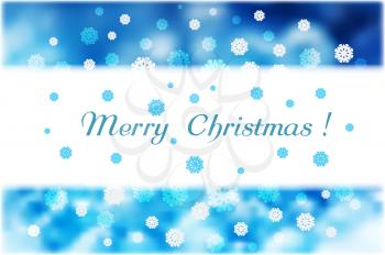 Christmas snowflakes and white strip for text on blue abstract beautiful background. Vector illustration.