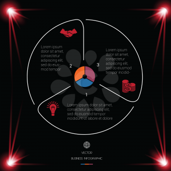  Business chart for presentations. Circle Lines Infographic 3 Positions dark background with red light 