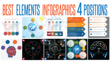 Set 10 universal templates elements Infographics conceptual cyclic processes for 4 positions possible to use for work flow, banner, diagram, web design, time line, area chart,number options