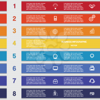  Eight colour strips, template infographics for business conceptual cyclic processes , workflow, banner, diagram, web design, timeline, area chart 