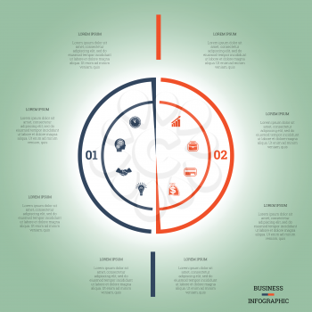 Infographic Pie chart template colourful circle from lines with text areas on two positions