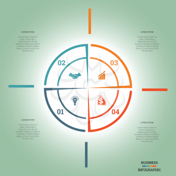 Infographic Pie chart template colourful circle from lines with text areas on four positions