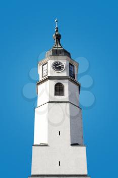 Tower Clock On Blue Background