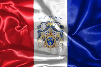 National Flag Of France With Coat Of Arms On It 3D illustration 