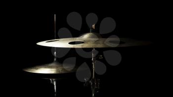 Drum High Hat and Cymbal Close up Isolated On Black Background