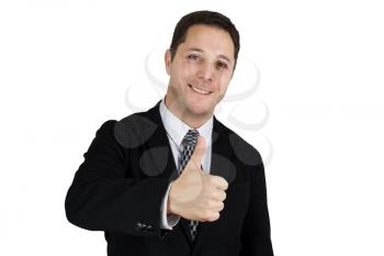 Businessman in Black Suit Smiling and Feeling Happy With Thumbs Up. Isolated On White Background