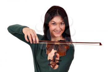 beautiful happy girl play violin