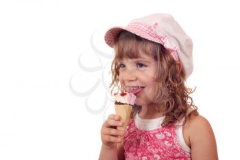 happy little girl with ice cream on white