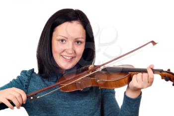 beautiful teenage girl play violin portrait on white 