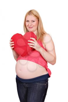 pregnant woman hold big red heart