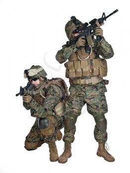 Two US marines with rifles in action