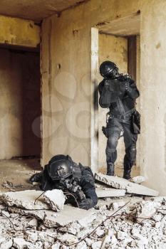 Team squad of swat police special forces in action