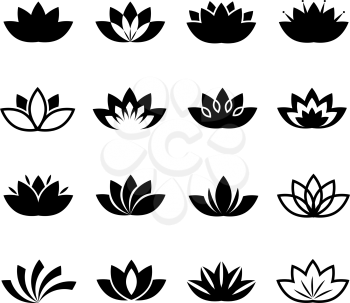 Lotus flower icons set. Vector lotus flowers signs or plant lotus blossom symbols