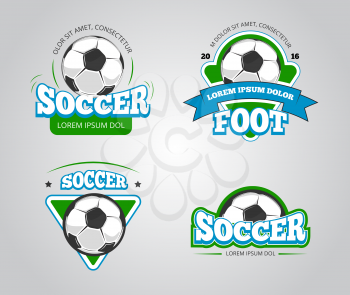 Soccer football vector badges, logos, t-shirt design templates. Club soccer sport and t-shirt emblem for football or soccer competition illustration