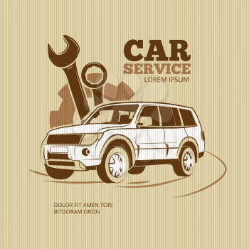 Retro car service vector poster. Car automobile service, emblem car service, logo car service illustration