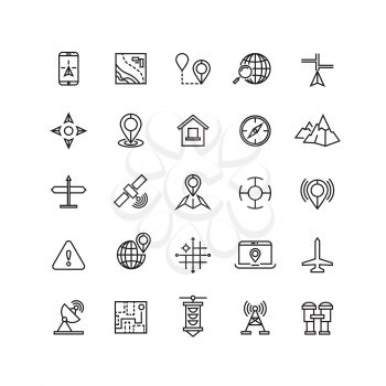 Outline location icons set. Location web and location with mobile phone or laptop. Vector illustration