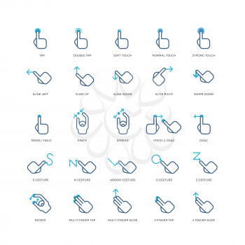 Touch gestures vector icons. Gesture press finger, gesture touch hand, gesture tap and rotate illustration