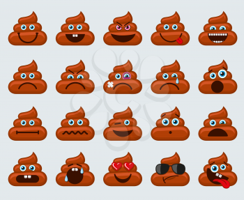 Poop emoticons smileys vector collection. Dirty emotions or poop emotions vector signs