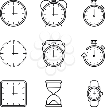 Time and clock vector line icons set. Clock of sign and illustration collection of clocks