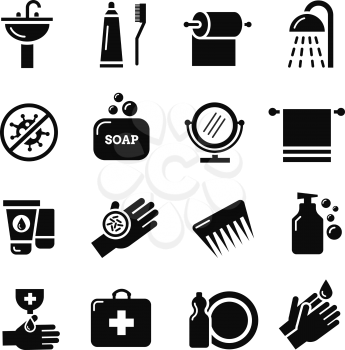 Hygiene, bacteria virus protection vector icons. Care and medical hygiene. Protect and hygiene icon of set illustration