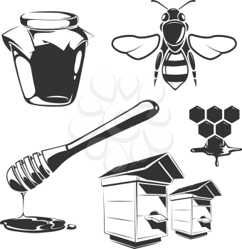 Vector elements for honey vintage labels. Honey natural food and sweet honey illustration