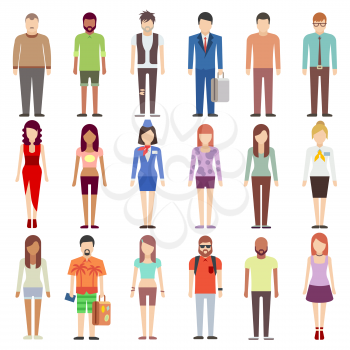 People in casual clothes flat icons set. People young male and female. Person set business and fashion people. Vector illustration