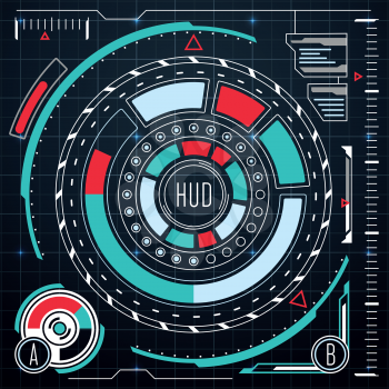 Futuristic user interface elements vector set. HUD or ui for virtual touch screen monitor. Virtual innovation interface or control panel interface