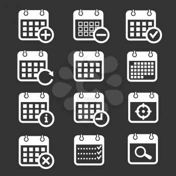 Calendar vector icons with event, add, delete, progress symbols. Plan calendar schedule and month calendar event and reminder illustration