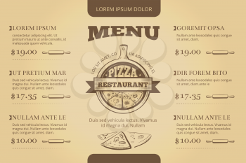 Restaurant cafe pizzeria menu vector template design. Menu for restaurant, illustration template menu for pizzeria