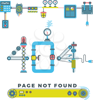 Page not found error 404 vector concept with robots and machinery. Web page error, illustration mechanical mechanism page error
