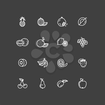 White fruits thin line icons set. Collection of linear food, vector illustration
