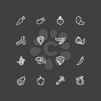 White vegetables outline icons set. Outline vegetable natural, vector illustration