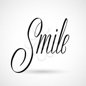 Smile vector inscription. Hand drawn calligraphy phrase. Happy inspirational word. Illustration of phrase smile word typography