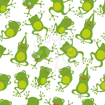 Frog seamless pattern. Cartoon cute frogs kids repeating texture. Frog wallpaper green, textile seamless pattern. Vector illustration