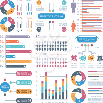 Infographic graphs. Business chart process infochart diagram option flowchart with people icons. Vector financial infographics elements. Illustration of flowchart process, graph and diagram