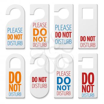 Do not disturb realistic plastic blanks vector collection. Illustration of not disturb tags of set for room hotel
