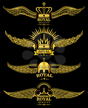 Golden vector wing crown royal quality luxury logo templates illustration