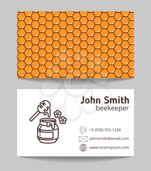 Apiary, beekeeper, natural honey maker business card. Honeycomb pattern vector illustration